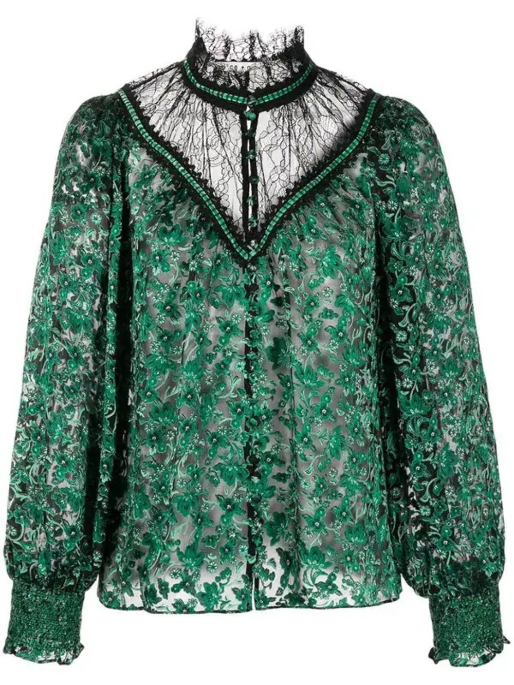 Alice + Olivia Clarice Embroidered Floral Lace Detail Blouse Size S